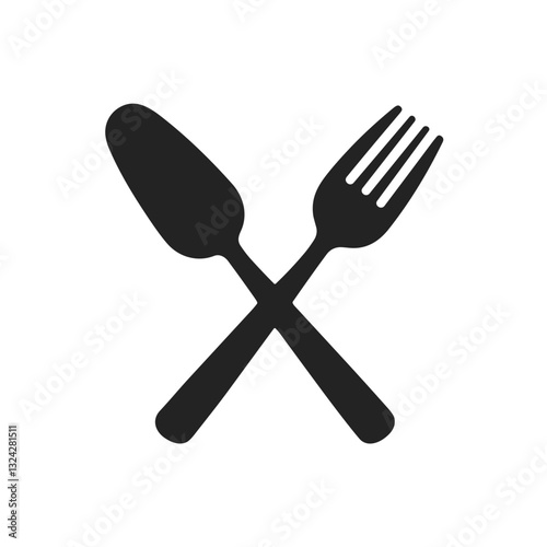Crossed spoon and fork icon in black silhouette.