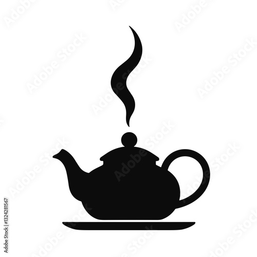 Steaming teapot icon in black silhouette style.