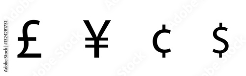 Wallpaper Mural Global currency symbols illustrated: pound yen cent and dollar symbols in minimalist vector design Representing international finance and trade Torontodigital.ca