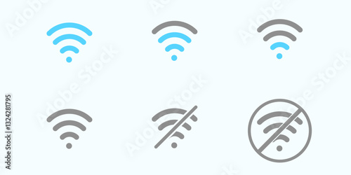 Wifi connection strength icons: full signal partial signal no signal Varying gray and blue tones on for a simple yet effective user interface