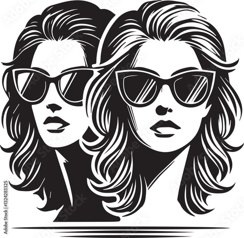 black girl with sunglasses vector file, women head in sunglass, women head in sunglass silhouette vector, women head vector illustration, Woman silhouette vector isolated on white background