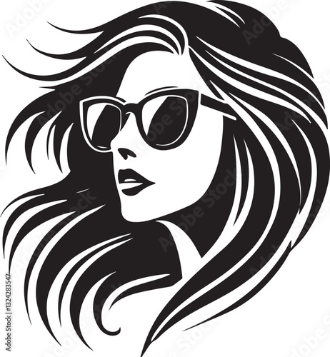 black girl with sunglasses vector file, women head in sunglass, women head in sunglass silhouette vector, women head vector illustration, Woman silhouette vector isolated on white background