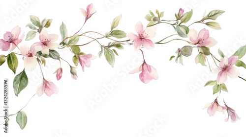 Delicate Watercolor Flowers and Leaves with Soft Pink Petals