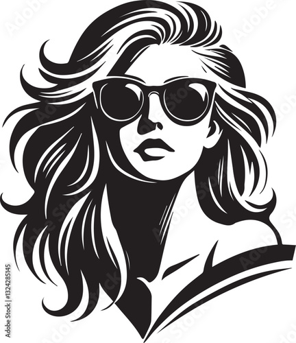 black girl with sunglasses vector file, women head in sunglass, women head in sunglass silhouette vector, women head vector illustration, Woman silhouette vector isolated on white background