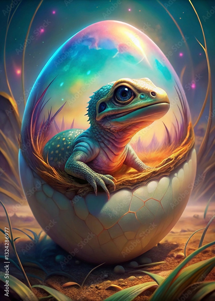 Obraz premium dragon in the sky 3d illustration of a snake inside an egg in the desert.