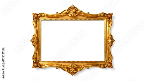 Big and Beautiful Retro Gold Frame Adorned in Aged Gilt. Isolated on White