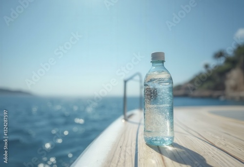 Water Bottle on Yacht Deck with Ocean View
