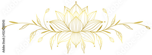 Lotus flower line art style with gold color, vesak day vector