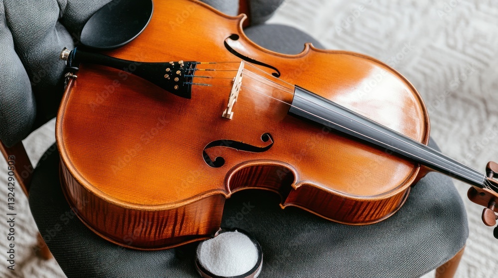 Fototapeta premium Polished Cello Resting On Chair Soft Lighting