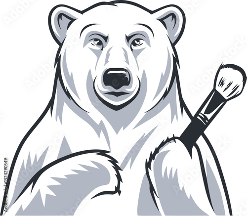 vector illustration of a polar bear, bear logo, bear icon, polar bear with brush