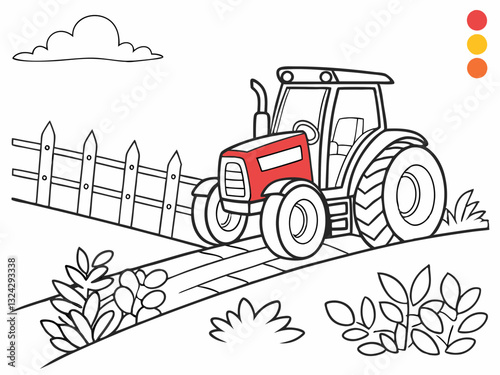 Farm tractor Coloring page. Coloring book for kids isolated on a white background. Vector outline	