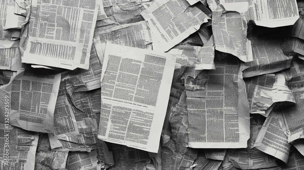 Obraz premium Vintage newspaper-textured background in white, gray, and black tones, high-resolution and super-detailed, perfect for retro-style designs, large canvas prints, and wallpapers.