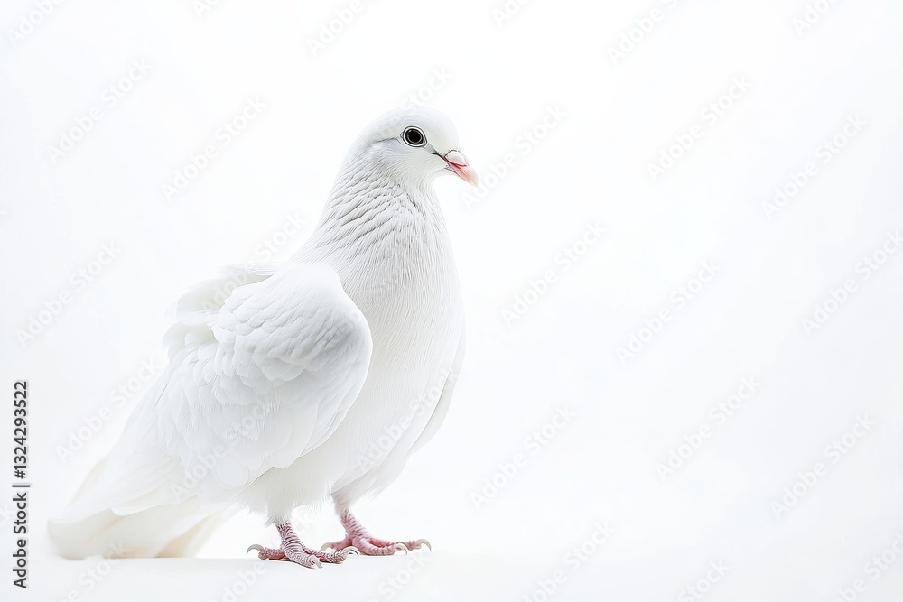 A white dove stands gracefully against a white backdrop, symbolizing peace isolated on transparent background A white dove stands gracefully against a white backdrop, symbolizing peace isolated on transparent background