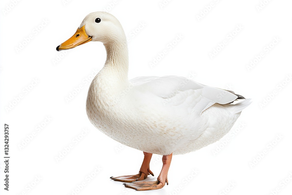 A graceful white duck showcases its vibrant features against a pure white background isolated on transparent background A graceful white duck showcases its vibrant features against a pure white background isolated on transparent background