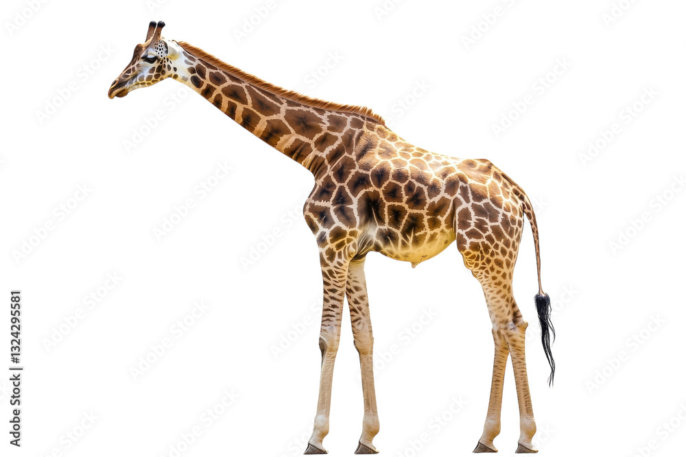 Fototapeta premium Realistic giraffe standing side view illustration isolated on Transparent Background
