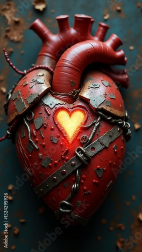 Broken Heart of Steel with Fiery Crack