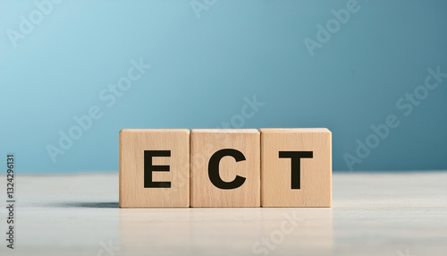 Wood cubes with abbreviation ECT on table. Electroconvulsive Therapy. Neuroscience and psychiatry photo