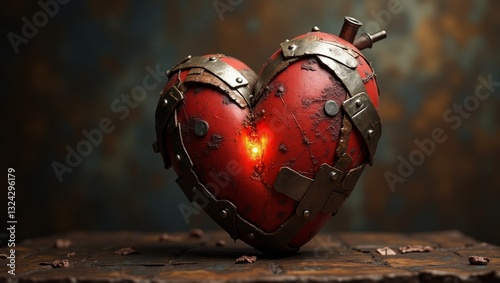 Broken Heart of Steel with Fiery Crack