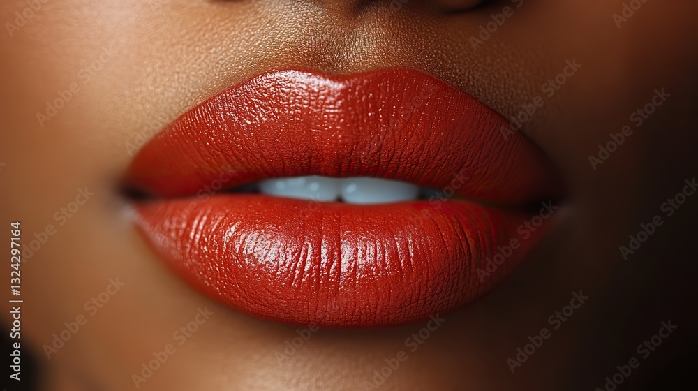 Lip augmentation, dentistry, and beauty treatment results from cosmetology are shown in a close up of beautiful plump lips of african american woman after procedure. Lip augmentation, dentistry, and beauty treatment results from cosmetology are shown in a close up of beautiful plump lips of african american woman after procedure.