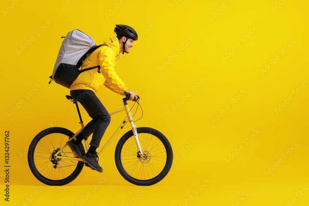 custom made wallpaper toronto digitalA cyclist in a yellow jacket rides a bike against a bright yellow background