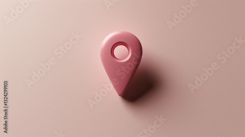 Minimalist pink location pin with white center on pastel background, soft lighting, top-down view