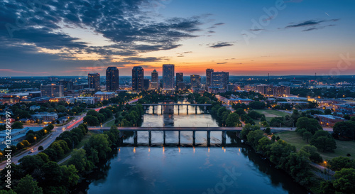 Wallpaper Mural Greenville Twilight: Cityscape Symphony of Lights, River Reflections & Southern Charm at Sunset in South Carolina! Torontodigital.ca