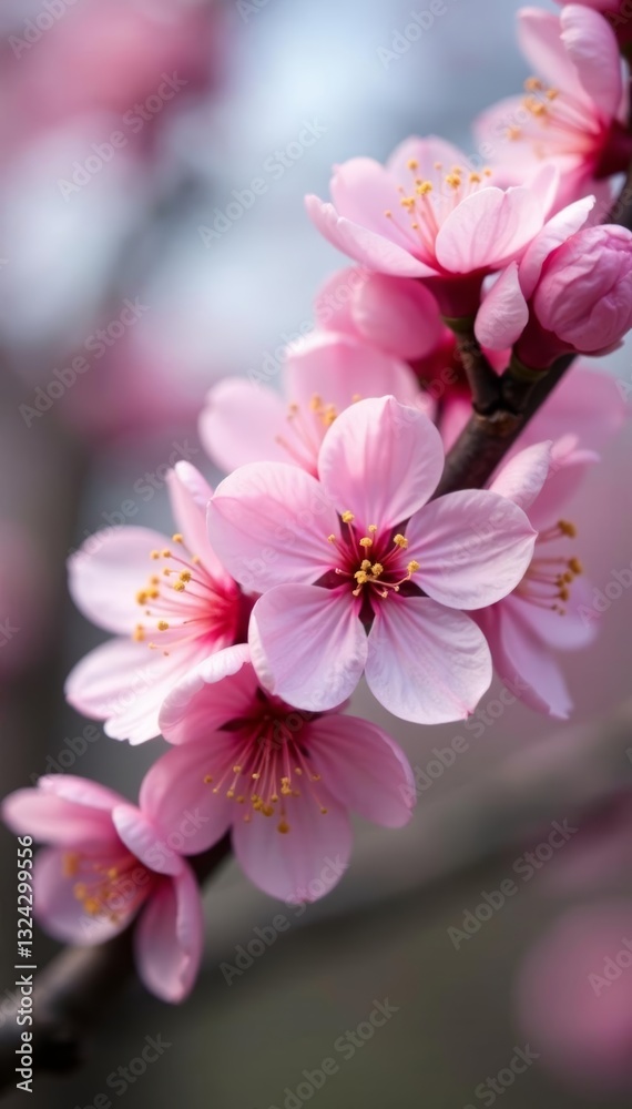 Close up of pink sakura blossom blooming on tree branch in spring, plant, petals, spring Close up of pink sakura blossom blooming on tree branch in spring, plant, petals, spring