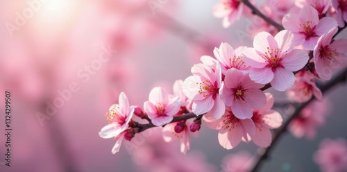 Soft pink hues on branches of blooming cherry blossoms, blossoms tree, flowers, trees