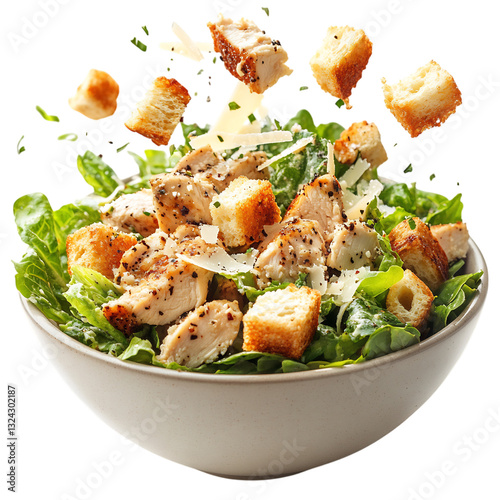 A Mouthwatering Chicken Caesar Salad with Parmesan Isolated on Transparent Background