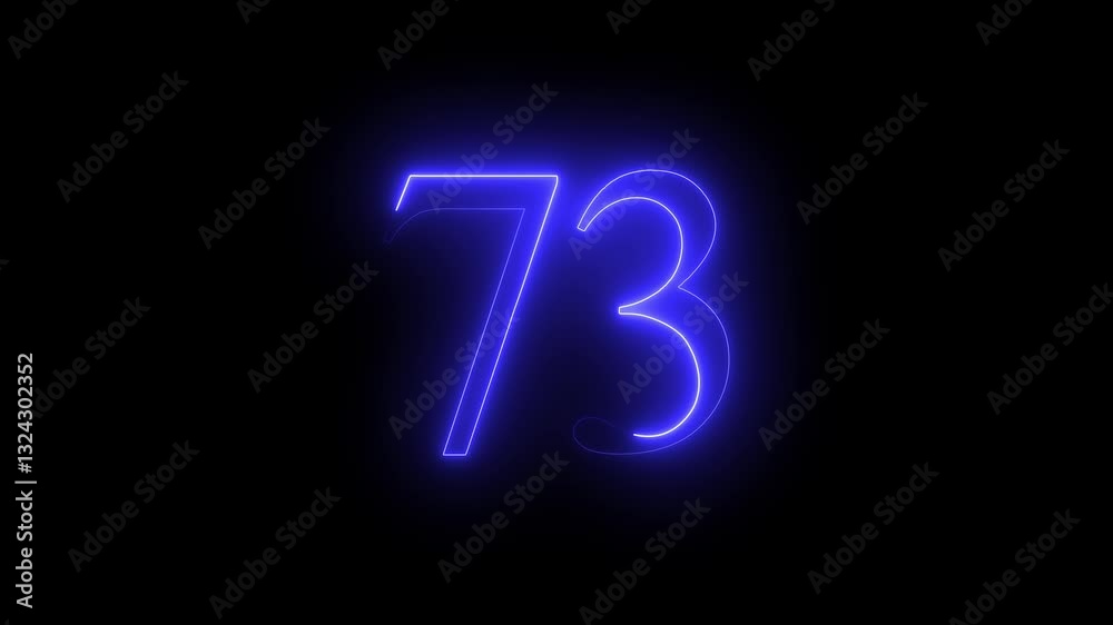 73 number text animation by blue color neon on black background. 73 number text animation by blue color neon on black background.