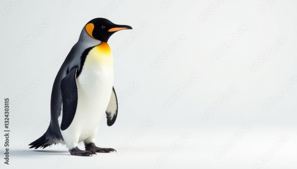 Obraz premium Cute emperor penguin standing alone on clean white backdrop, Penguin, Arctic, Bird