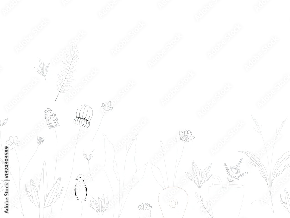 Naklejka premium Minimalist Garden Design Elements - Abstract Line Art Pattern