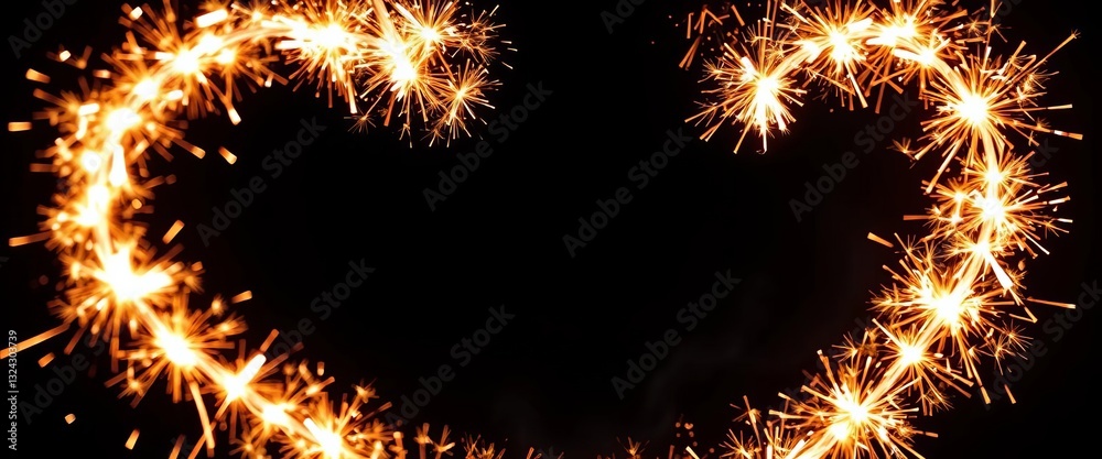 Dark background with vibrant, glowing sparklers forming a Dark background with vibrant, glowing sparklers forming a