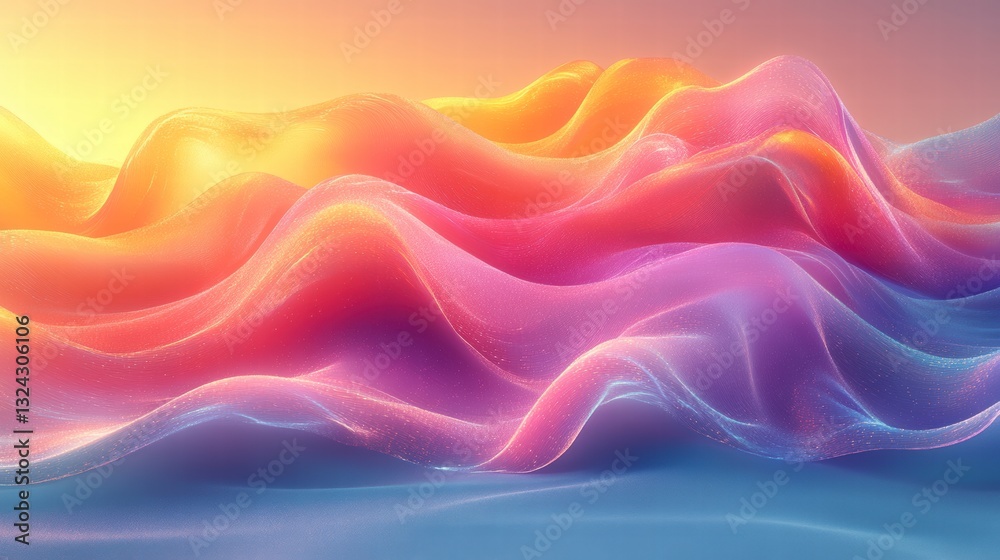 Abstract Art of Soft Pastel Waves Dissolving into a Dreamlike Sunset Horizon
