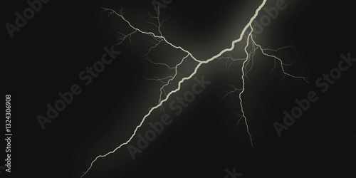 Thunder, lightnings and rain on a stormy summer night in black and white. Lightning bolts in the sky at night. 