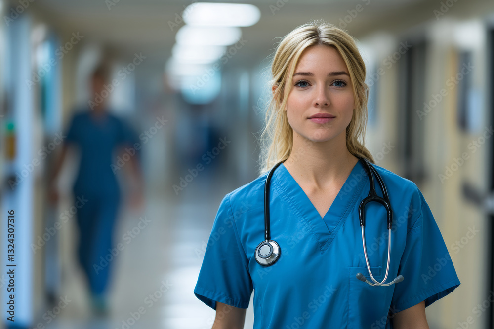 Healthcare professional in scrubs with stethoscope Healthcare professional in scrubs with stethoscope