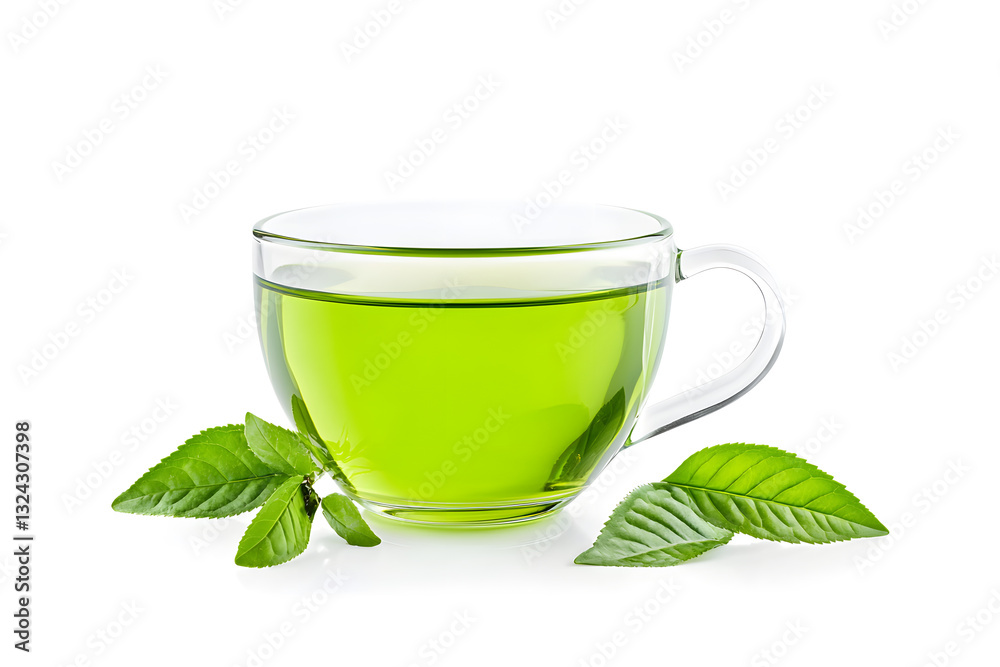 Glass cup of Green tea isolated on white background Glass cup of Green tea isolated on white background