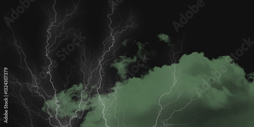 Thunder, lightnings and rain on a stormy summer night in black and white. Lightning bolts in the sky at night. 