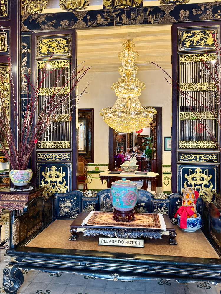 The interior design and decoration of Peranakan mansion in Malacca, Malaysia