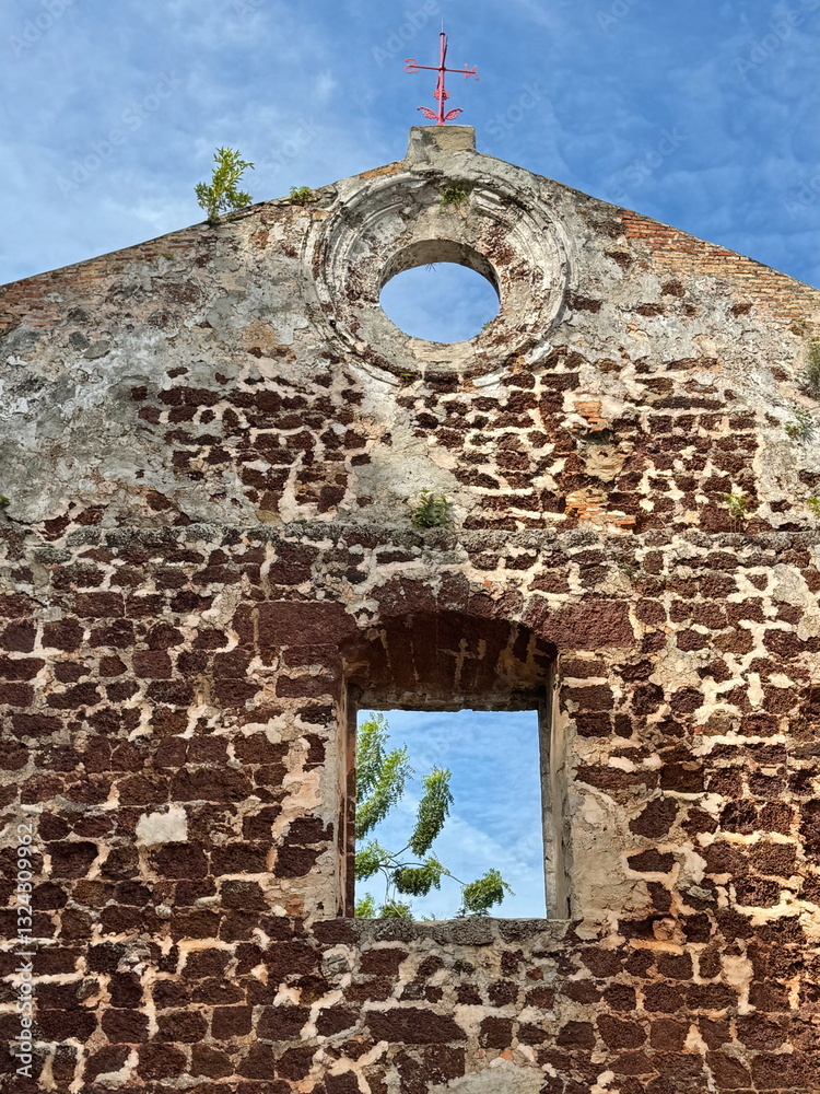The red brick wall of St Paul's Church in Portuguese Formosa in Malaysia