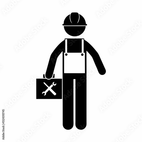 Worker with Toolbox Logo silhouette Vector Illustration.