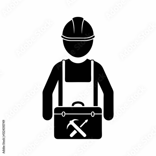 Worker with Toolbox Logo silhouette Vector Illustration.