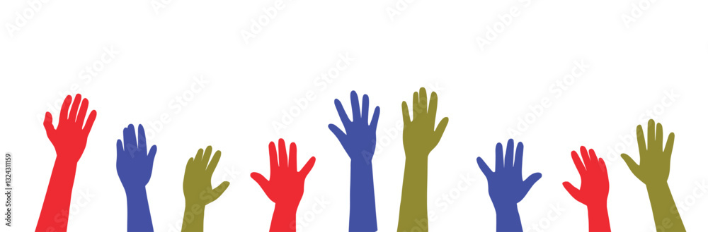 Raising hands design in a minimal and modern style. Symbol of unity, teamwork, and support. Vector illustration. Raising hands design in a minimal and modern style. Symbol of unity, teamwork, and support. Vector illustration.