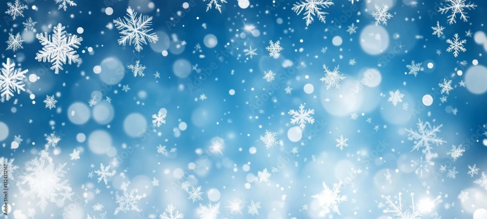 Winter Wonderland Frozen Ice Crystal Frame with Snowflakes under Blue Sky and Sunshine Perfect for Greeting Cards