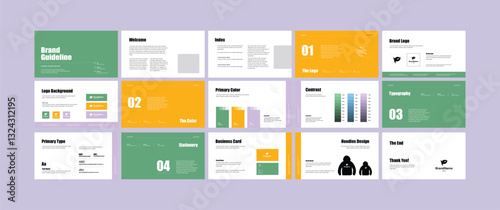 Complete brand guidelines design templates. Creative brand guidelines layout, Professional Logo Presentation, Logo and brand strategy guide, Modern Brand Guidelines Template
