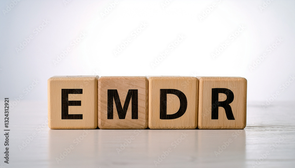 Wood cubes with abbreviation EMDR on table. Eye Movement Desensitization and Reprocessing. Wood cubes with abbreviation EMDR on table. Eye Movement Desensitization and Reprocessing.