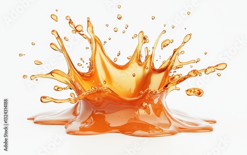 Dynamic fluid paint explosion with ultra-glossy reflections, isolated on clear white background