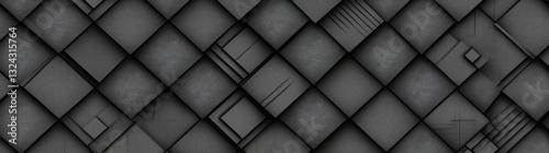 Vintage Black Anthracite Patchwork Mosaic Tiles on Concrete Wall with Circle Print Texture Background