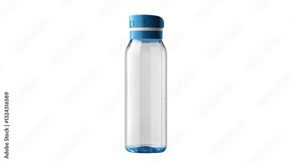 A reusable plastic water bottle with a blue isolated on white background A reusable plastic water bottle with a blue isolated on white background