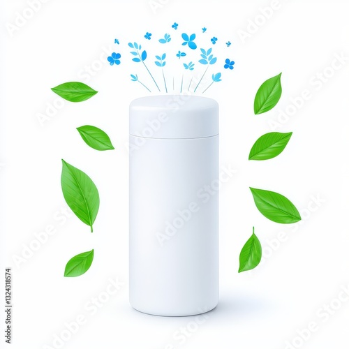 Wallpaper Mural White Container with Floral and Leaf Elements for Natural Products Torontodigital.ca